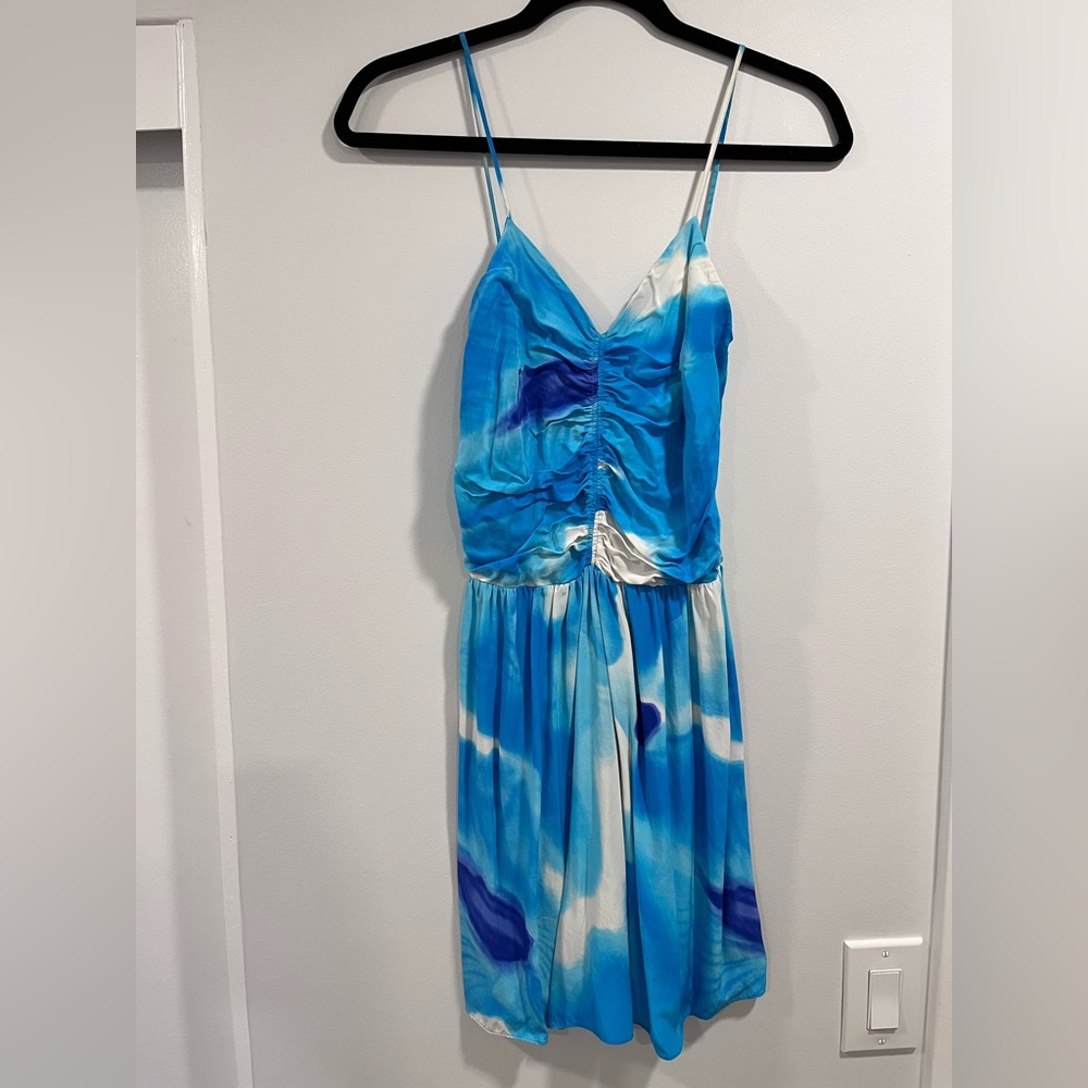 Parker Silk Spaghetti Strap V Neck Dress Rouched Top Small